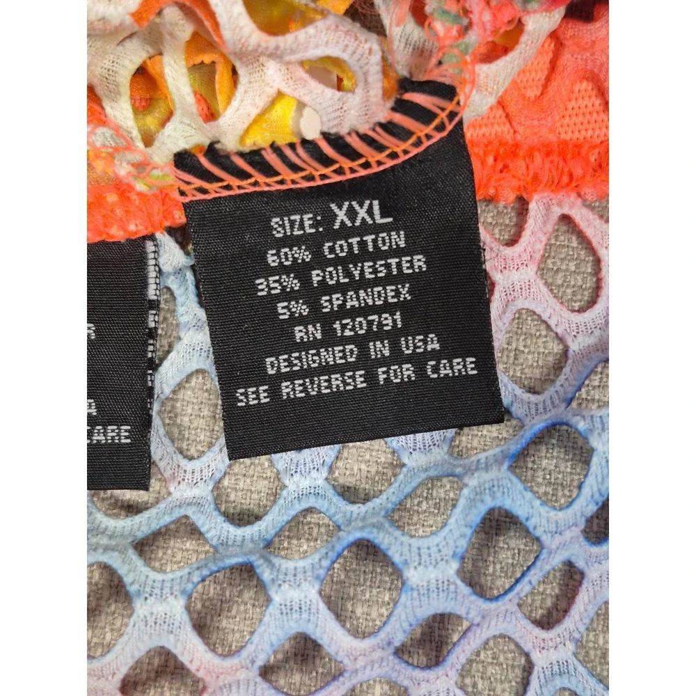 American Leisure Rainbow Tie Dye Fishnet Crop Top and Shorts Set XXL New